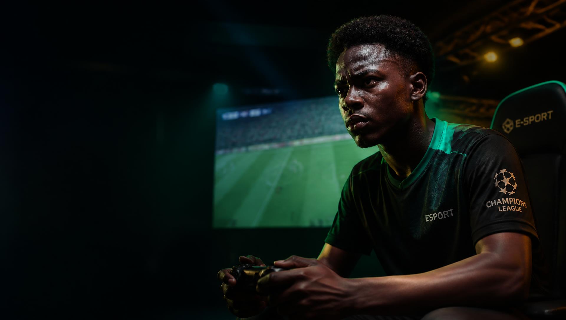 Joueur sénégalais en compétition eFootball dans un gaming center
